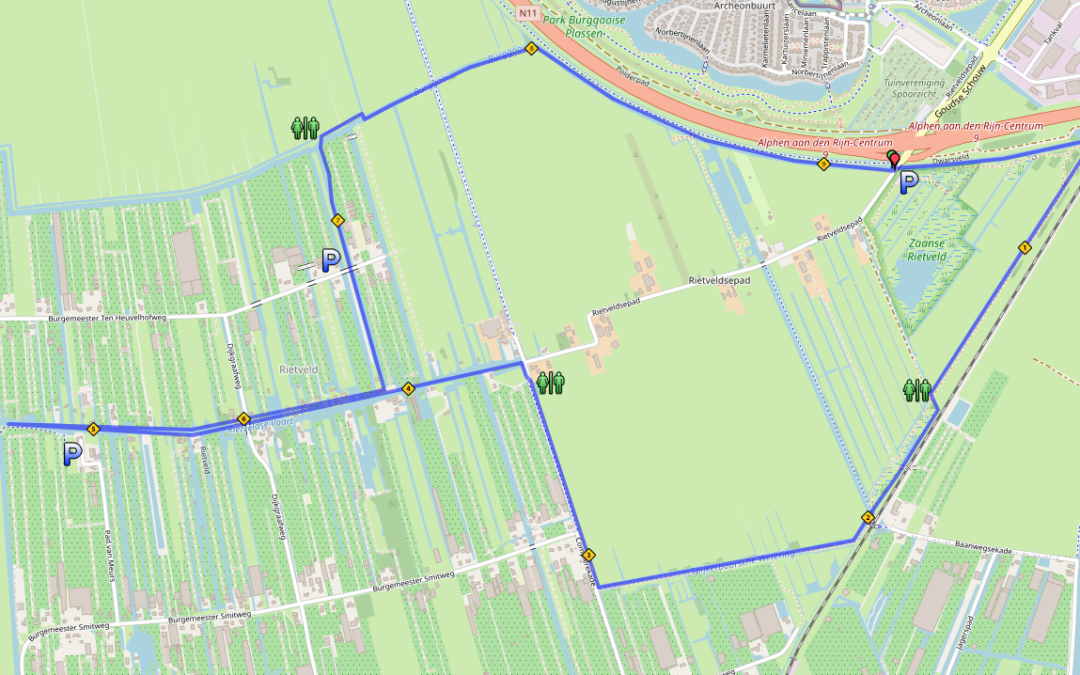 Kanoroute Alphen Rietveld, lengte 10 km of 3,5 km